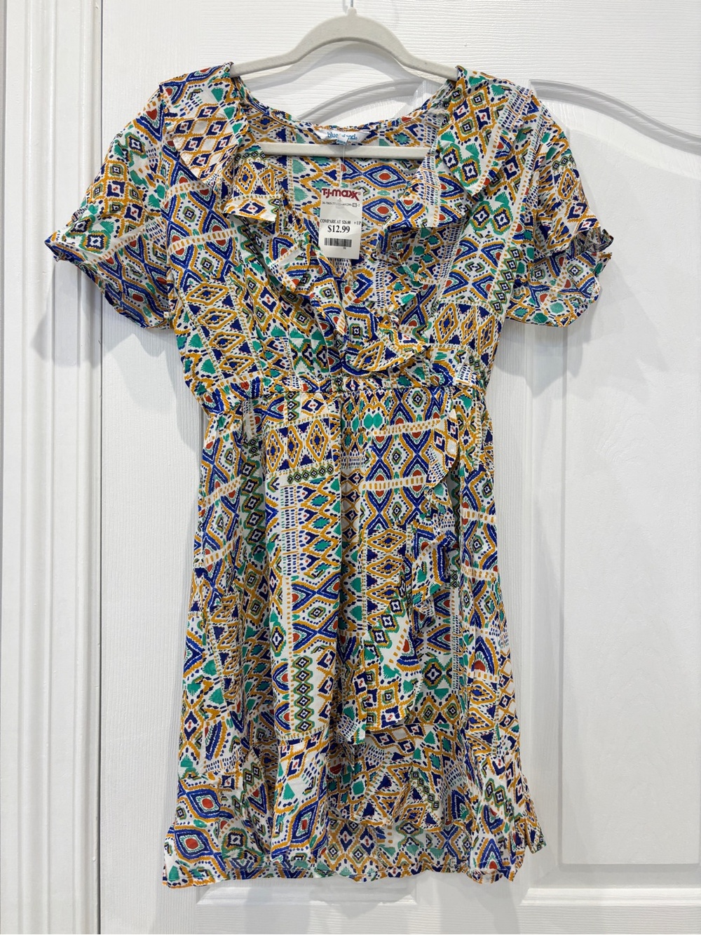 Boho Geometric Print Short Sleeve beach cover up - Multicolor
